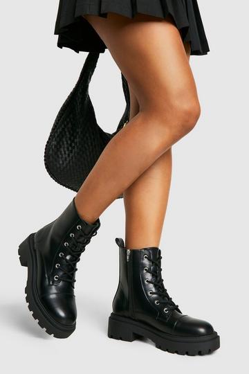 Top Cap Lace Up Chunky Hiker Boot black