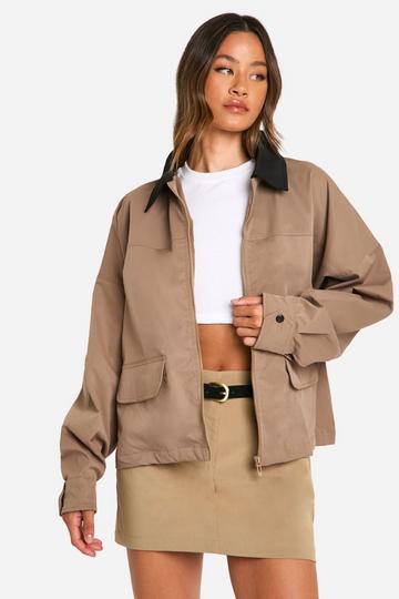 Tall Oversized Harrington Jas Met Contrasterende Kraag beige