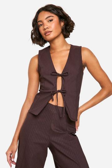 Tall Tie Front Pinstripe Vest chocolate