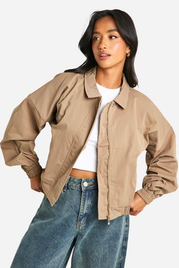 Camel Beige Petite Oversized Bomber Jacket