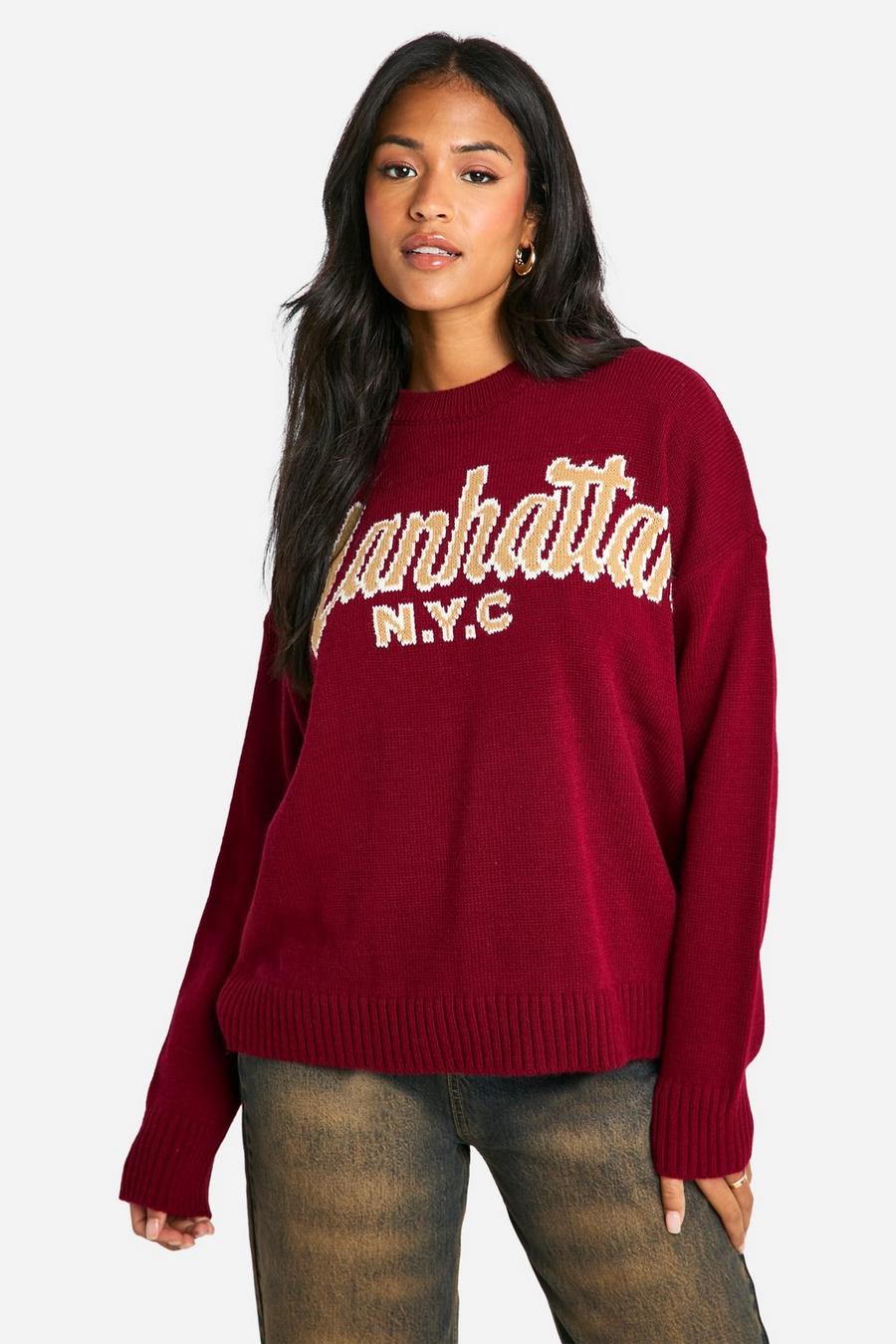 Tall Embroidered Manhattan Oversized Knitted Crew Neck Tall Embroidered Manhattan Oversized Knitted Crew Neck