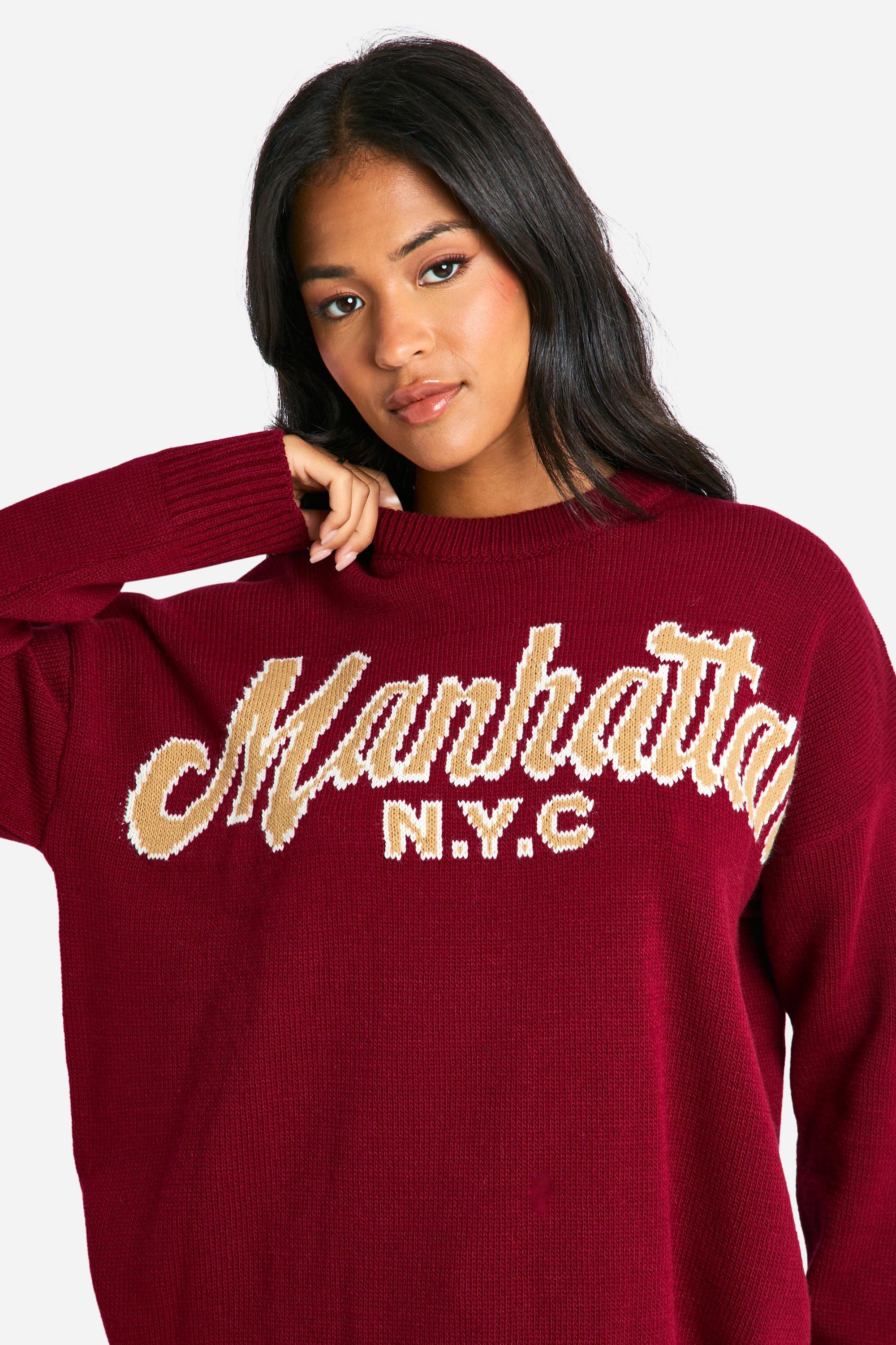 Tall Embroidered Manhattan Oversized Knitted Crew Neck Jumper boohoo IE