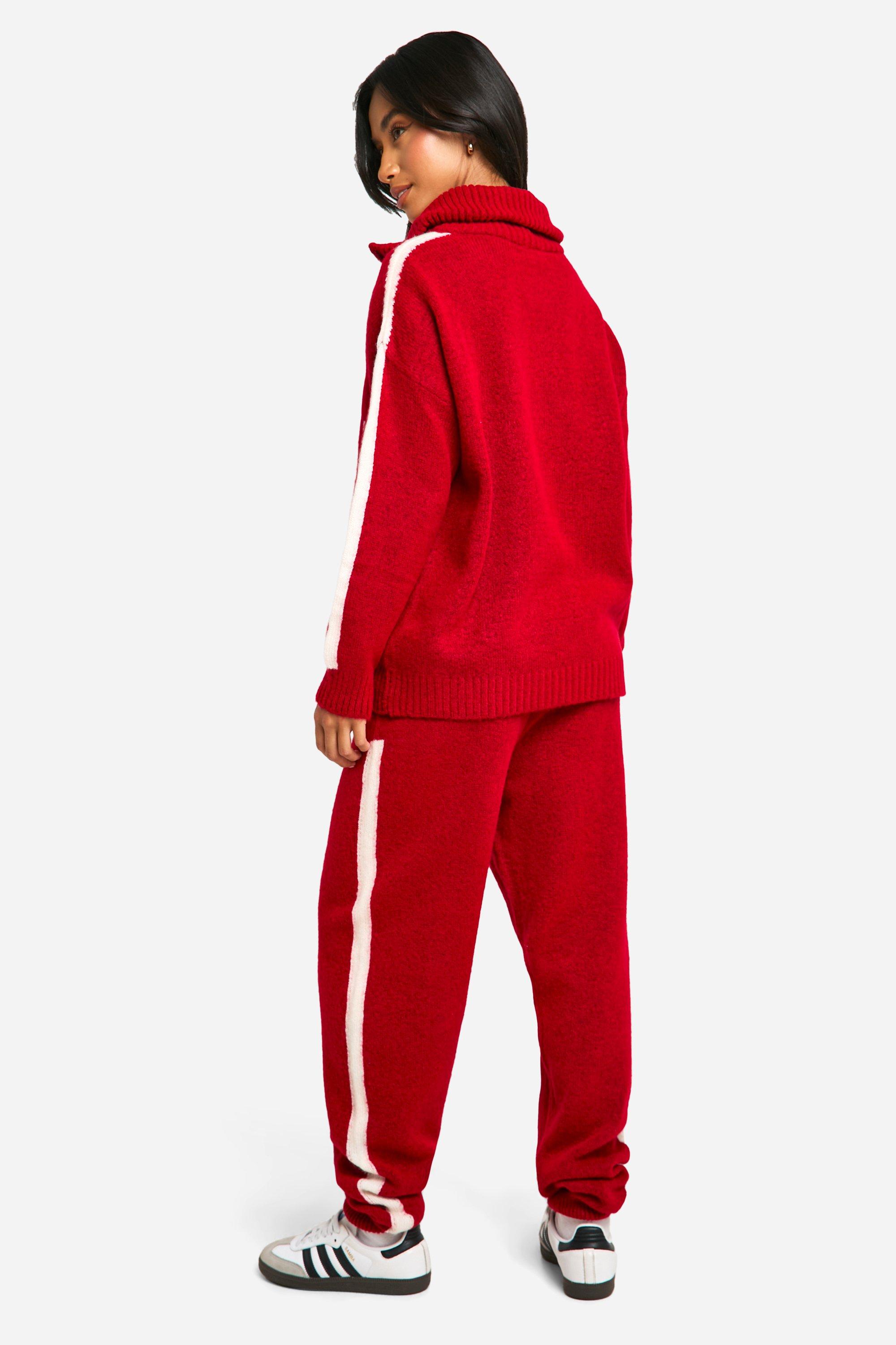 Petite Sport Nouveau Knitted Zip Neck Oversized Jumper And Cuffed Jogger Set