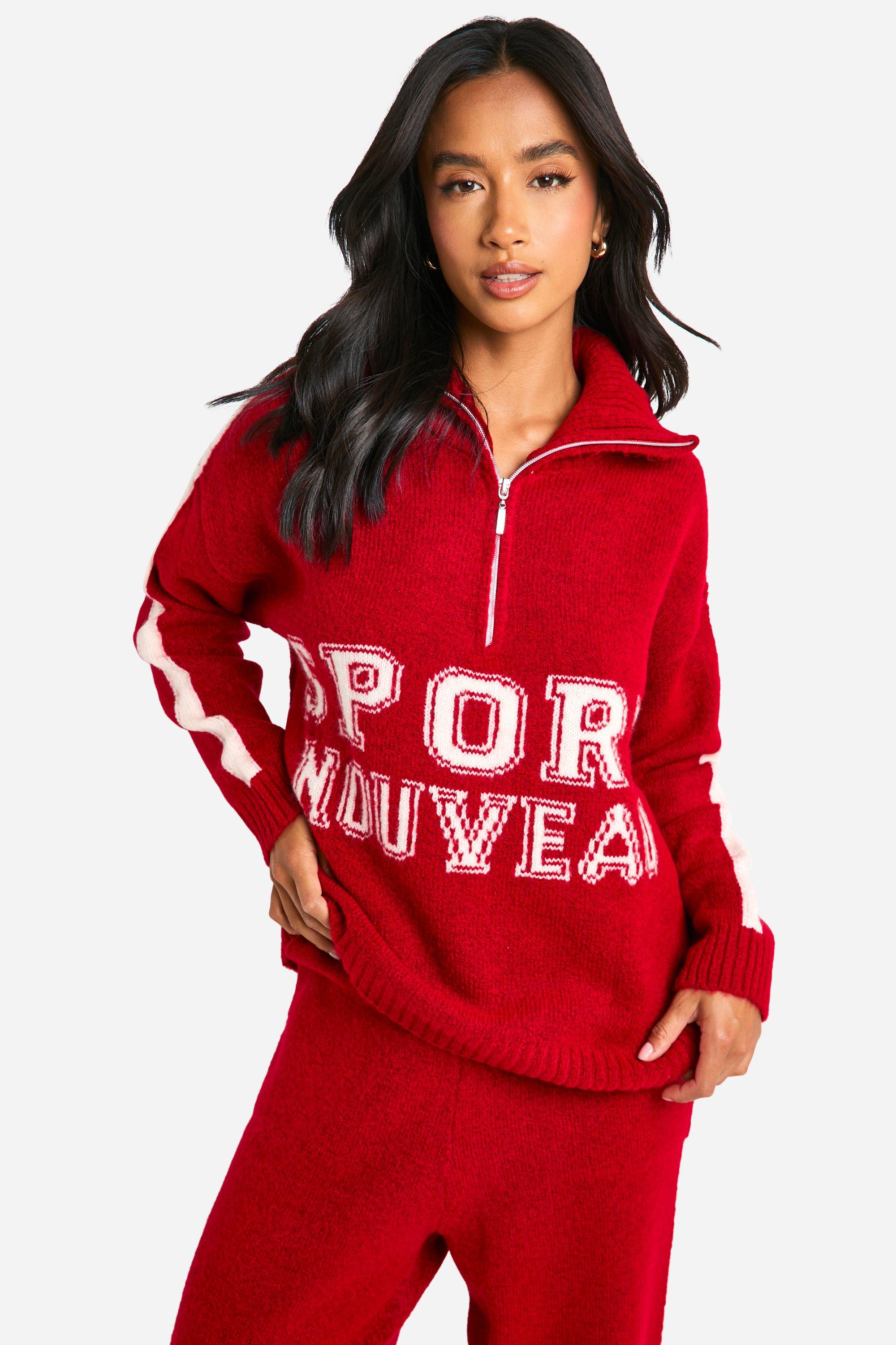 Petite Sport Nouveau Knitted Zip Neck Oversized Jumper And Cuffed Jogger Set