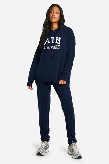 Tall Ath Leisure Embroidered Knitted Oversized Hoody And Cuffed Sweatpant Set navy