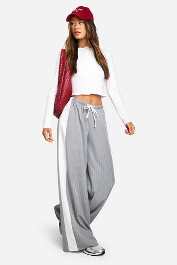 Tall Contrasterend Gestreepte Wide Leg Broek Met Touwtjes grey