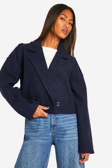 Cropped Wool Look Jacket navy