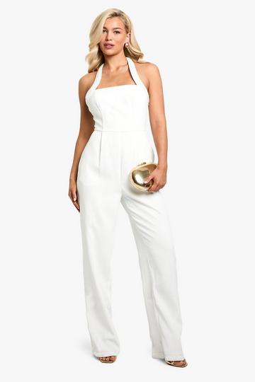 Pearl Strap Halterneck Jumpsuit white