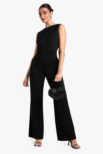 Diamante Trim Low Back Jumpsuit black