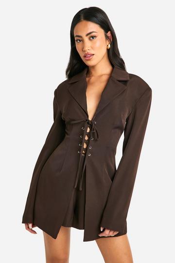 Lace Up Blazer Playsuit chocolate