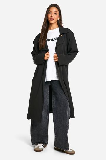 Black Shoulder Pad Belted Trench Coat