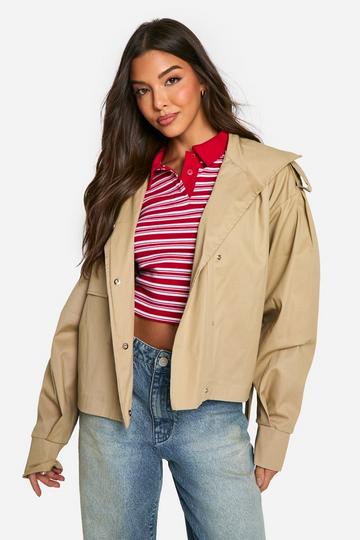 Stone Beige Short Boxy Trench Coat