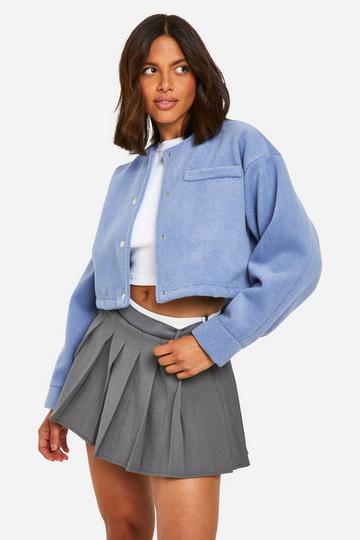 Marl Wool Look Bomber Jacket light blue