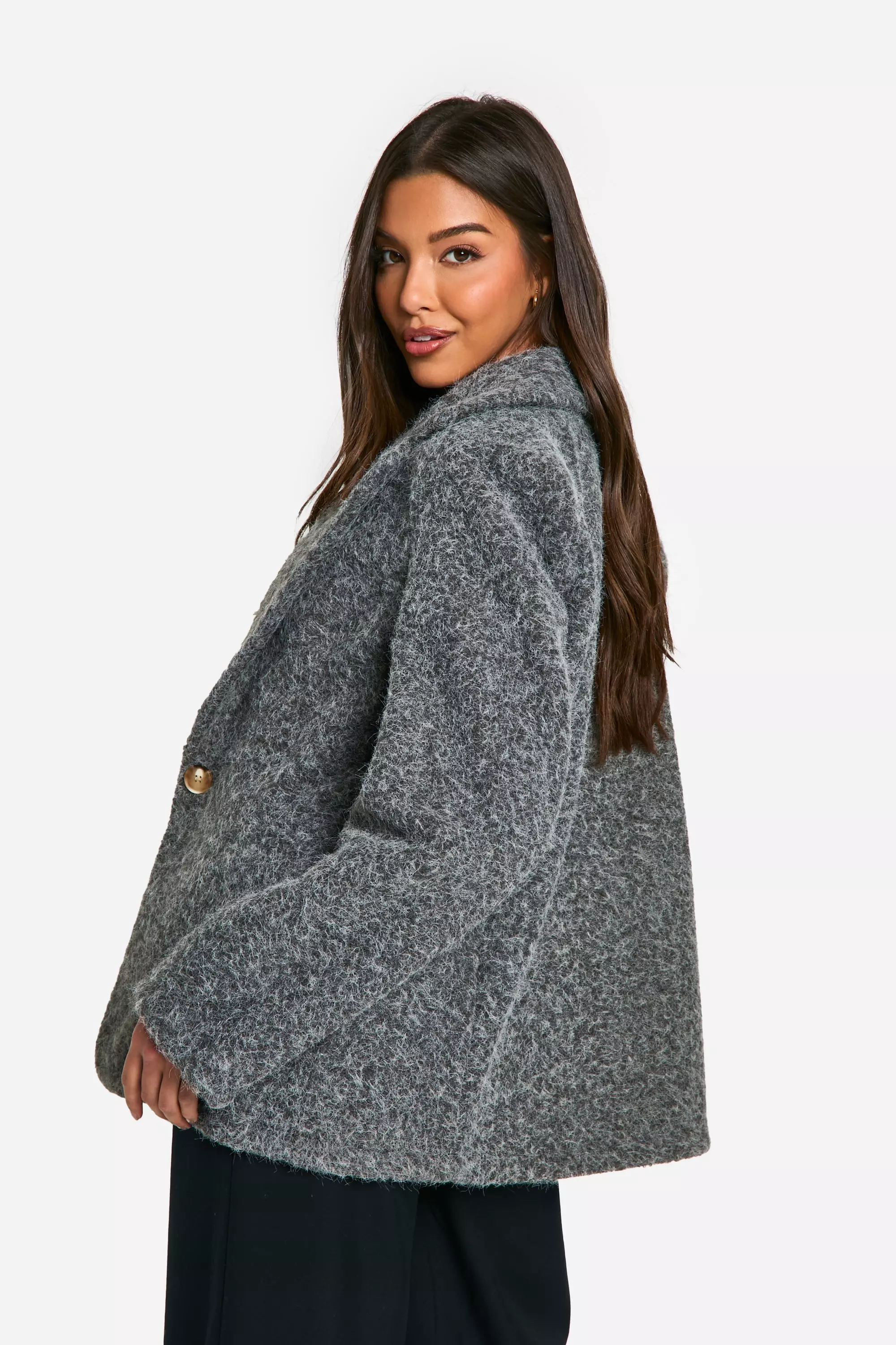 Dark grey Textured Wool Look Shoulder Pad Blazer alternative image
