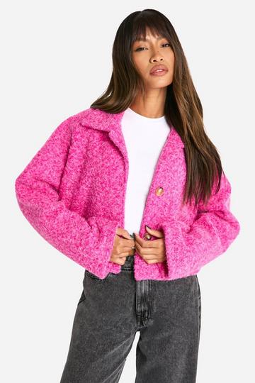 Pink Textured Wool Look Collar Jacket