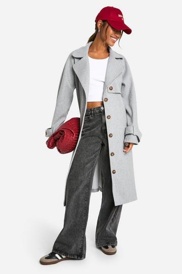 Wool Look Belted Coat light grey