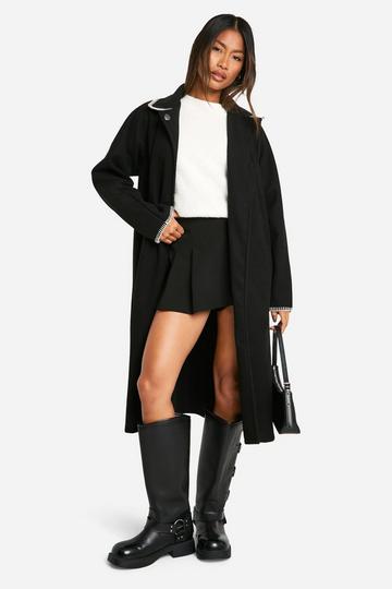 Blanket Stitch Wool Look Maxi Coat black