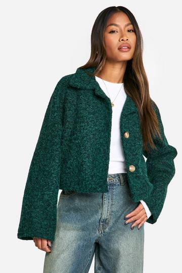 Textured Wool Look Collar Jacket green