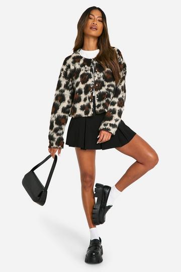 Multi Leopard Wool Look Bomber Jacket