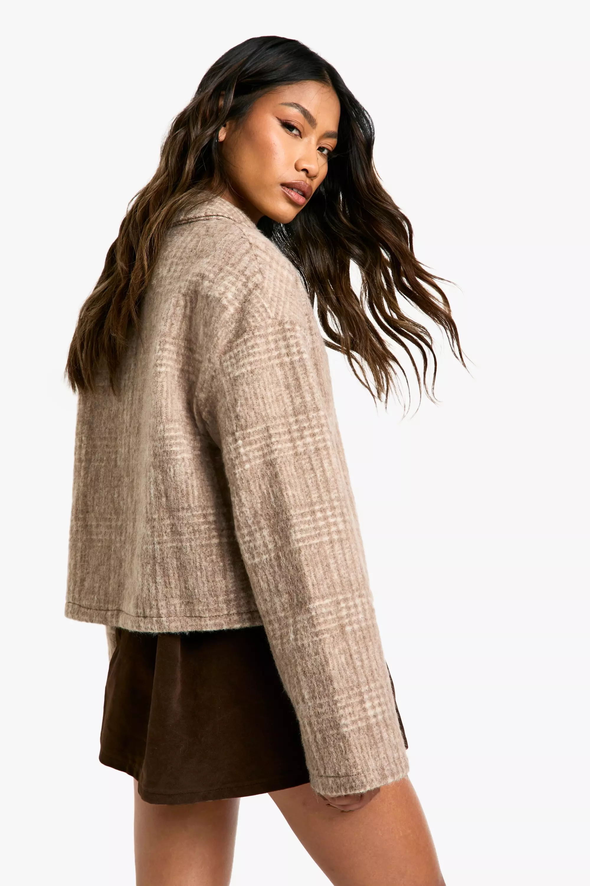 Stone Check Wool Look Collar Jacket alternative image