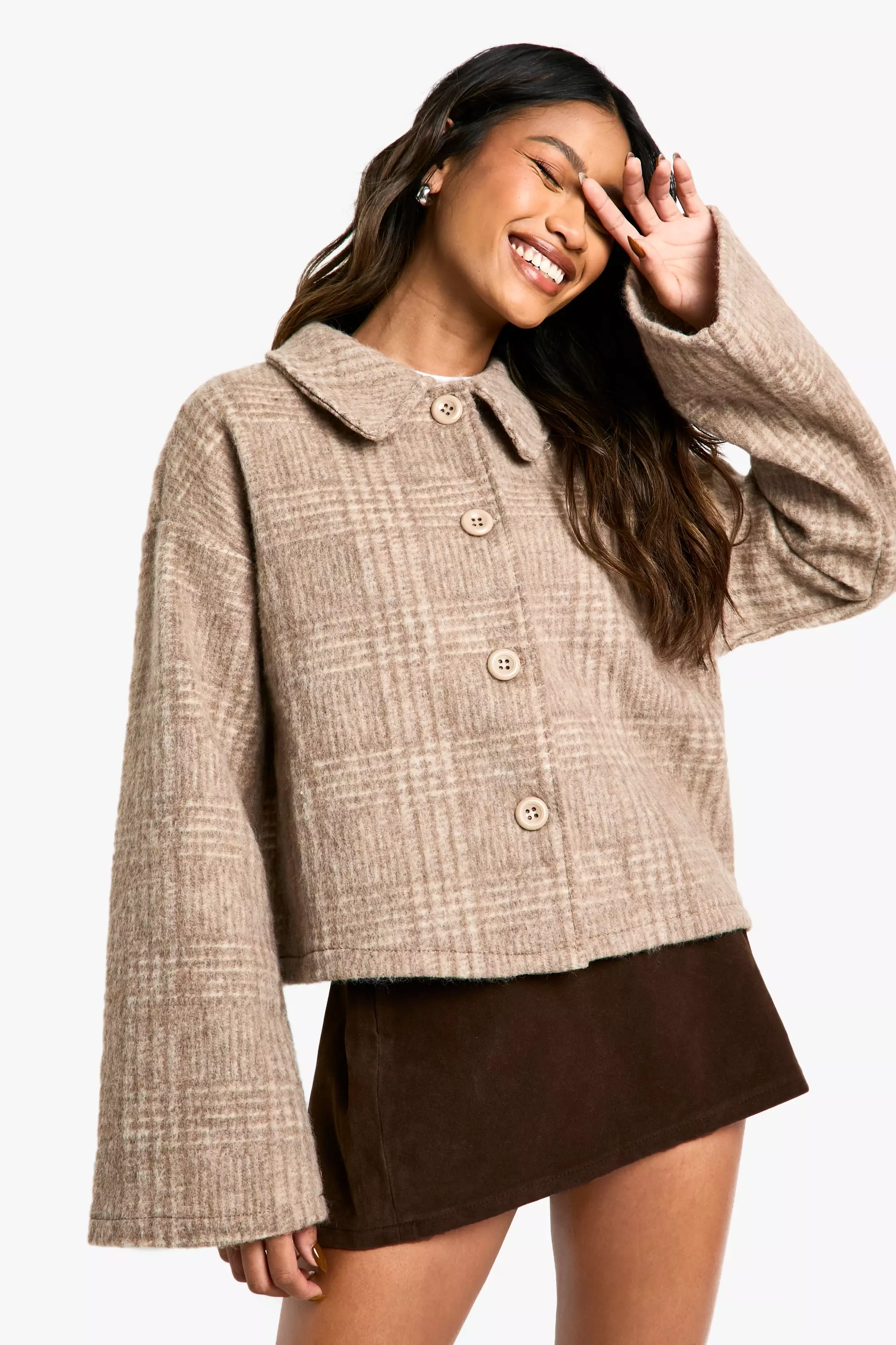 Stone Check Wool Look Collar Jacket alternative image