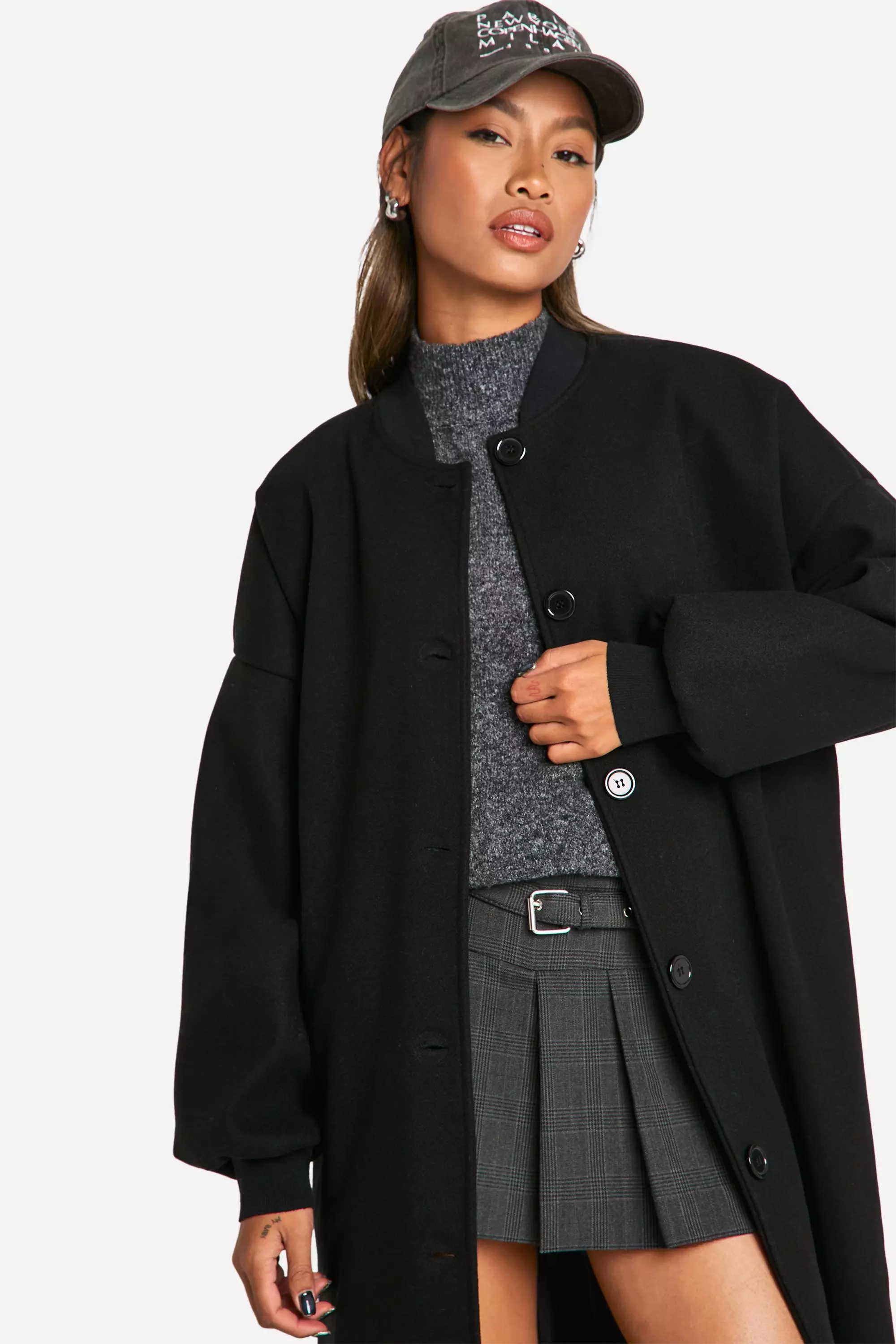 Wool Look Maxi Bomber Jacket