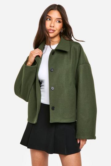 Wool Look Short Jacket olive