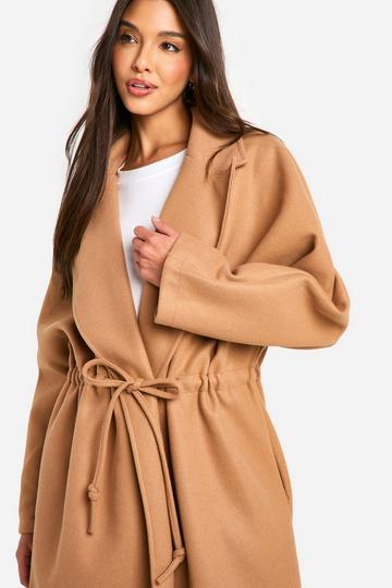 Synched Waist Wool Look Coat camel