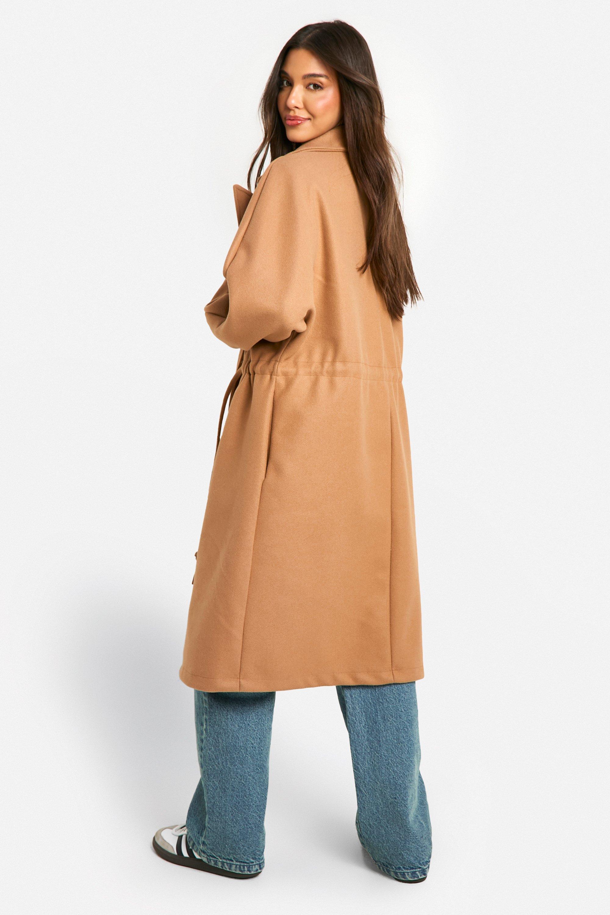 Boohoo wool look coat in camel hotsell