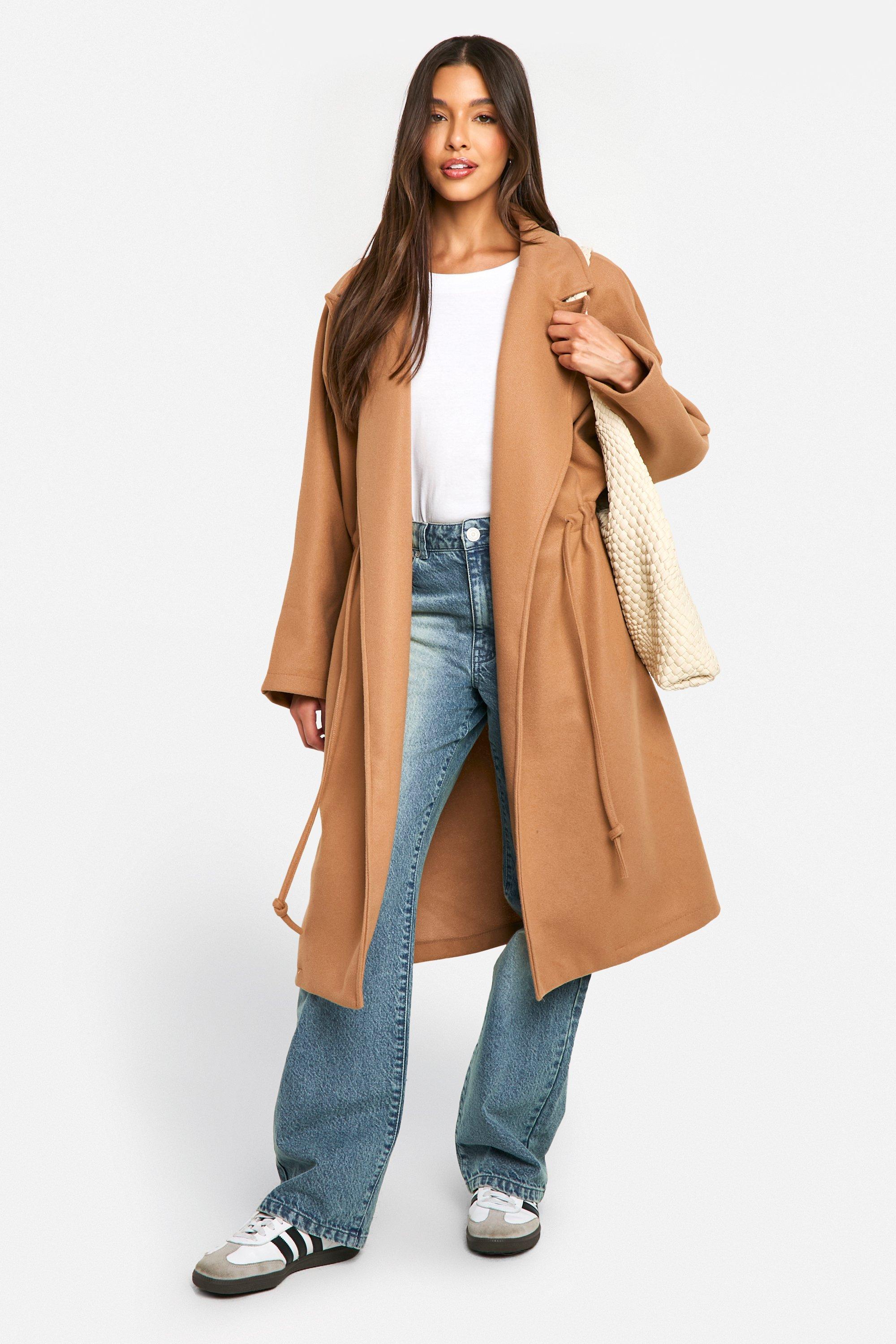 Synched Waist Wool Look Coat boohoo