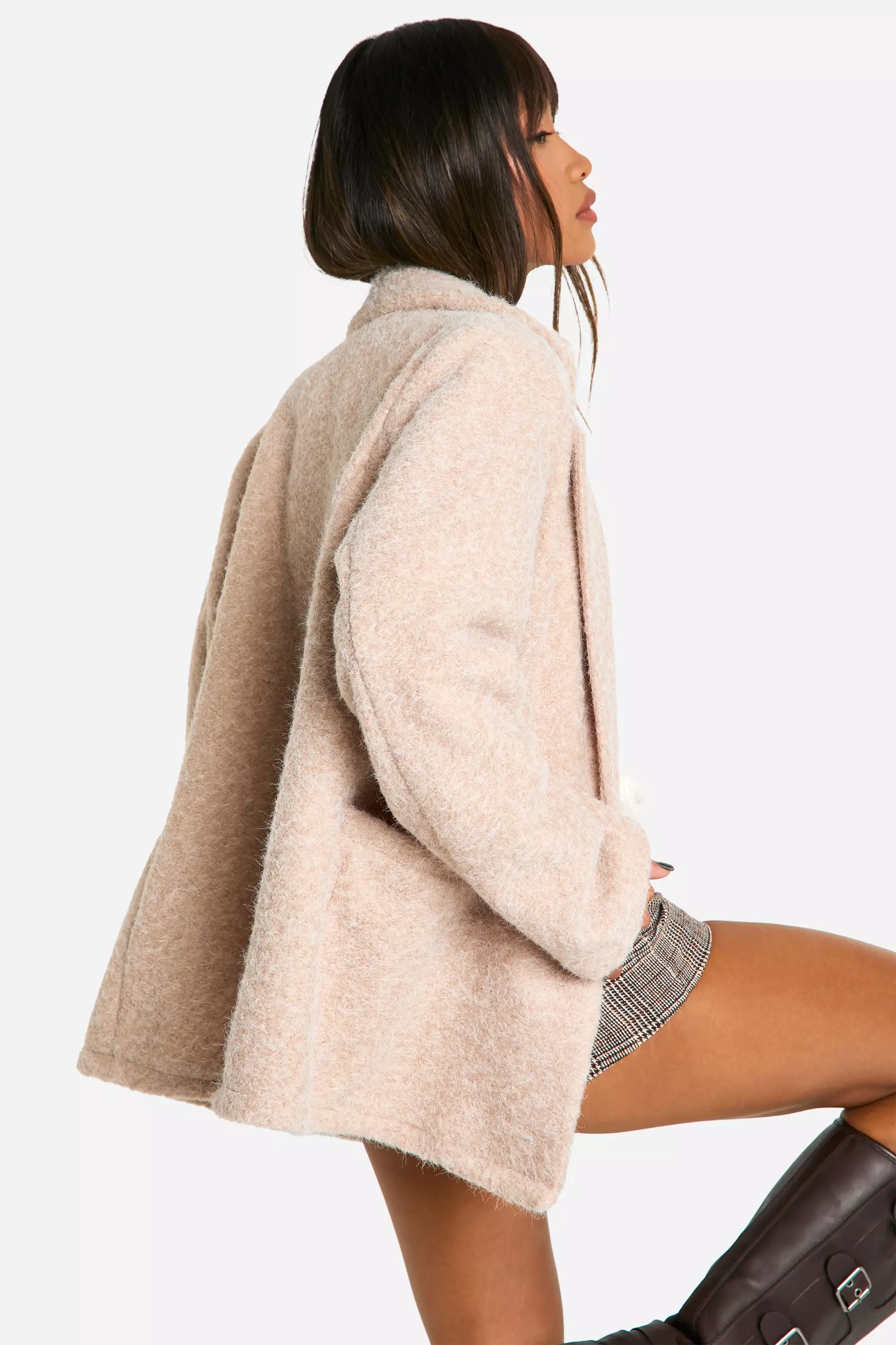 Stone Textured Wool Look Shoulder Pad Blazer alternative image