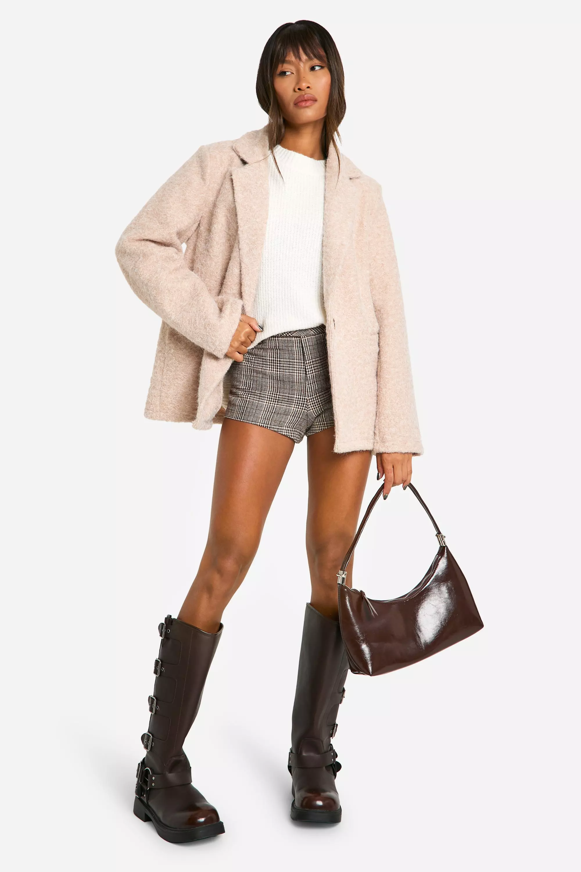 Stone Textured Wool Look Shoulder Pad Blazer alternative image
