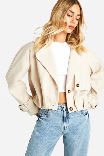 Wool Look Cropped Jacket stone