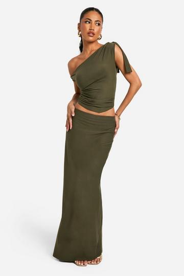 Zachte Low Rise Maxi Rok khaki