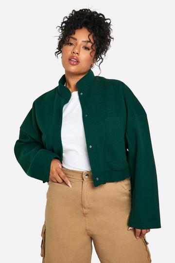 Plus Seam Detail Pocket Wool Bomber dark green