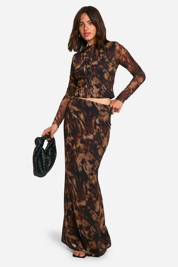 Mesh Luipaardprint Maxi Rok leopard