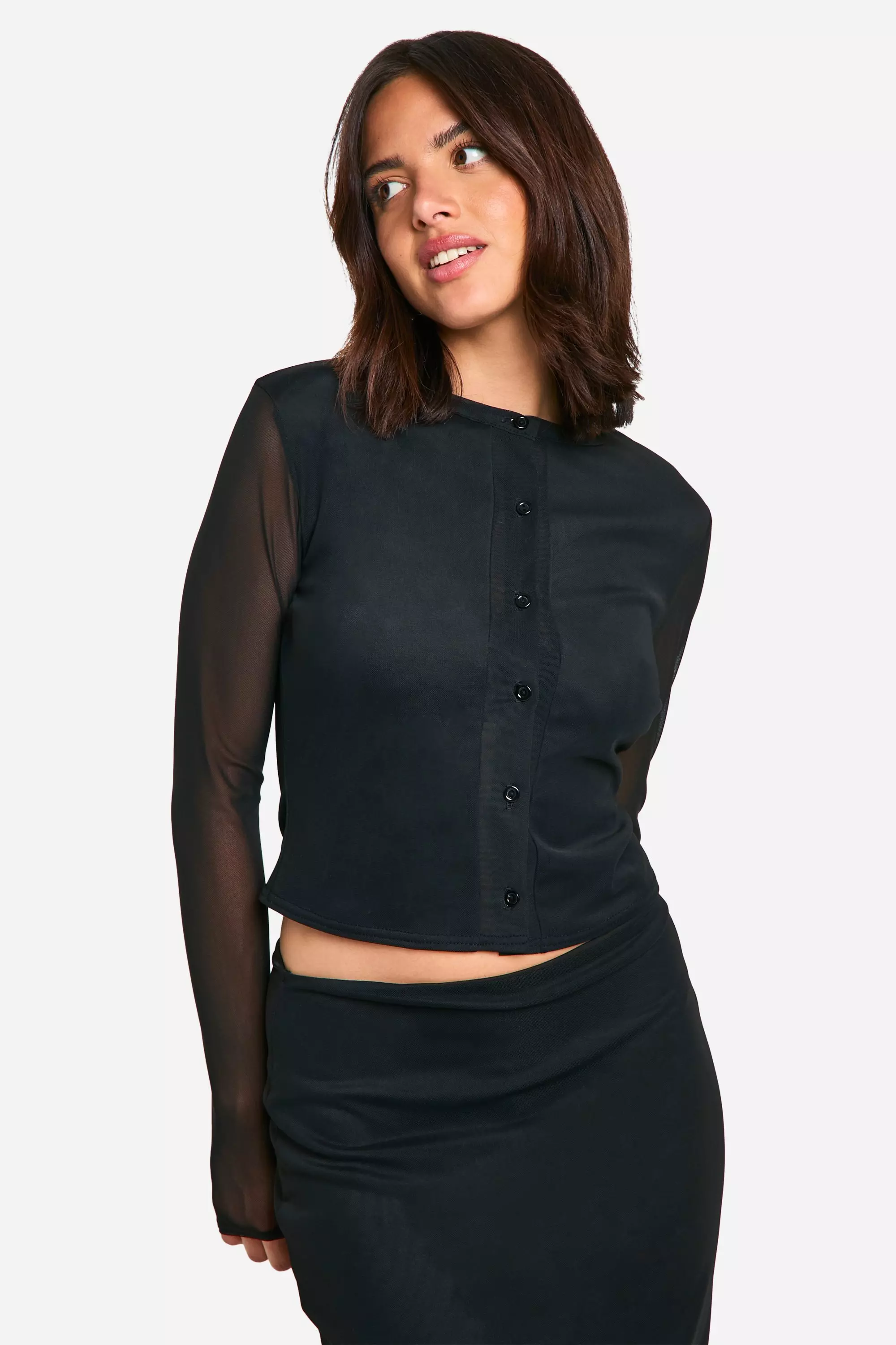 Black Mesh Long Sleeve Cardigan  alternative image