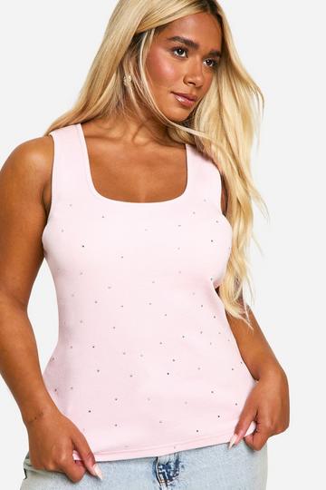 Pink Plus Rhinestone Rib Vest