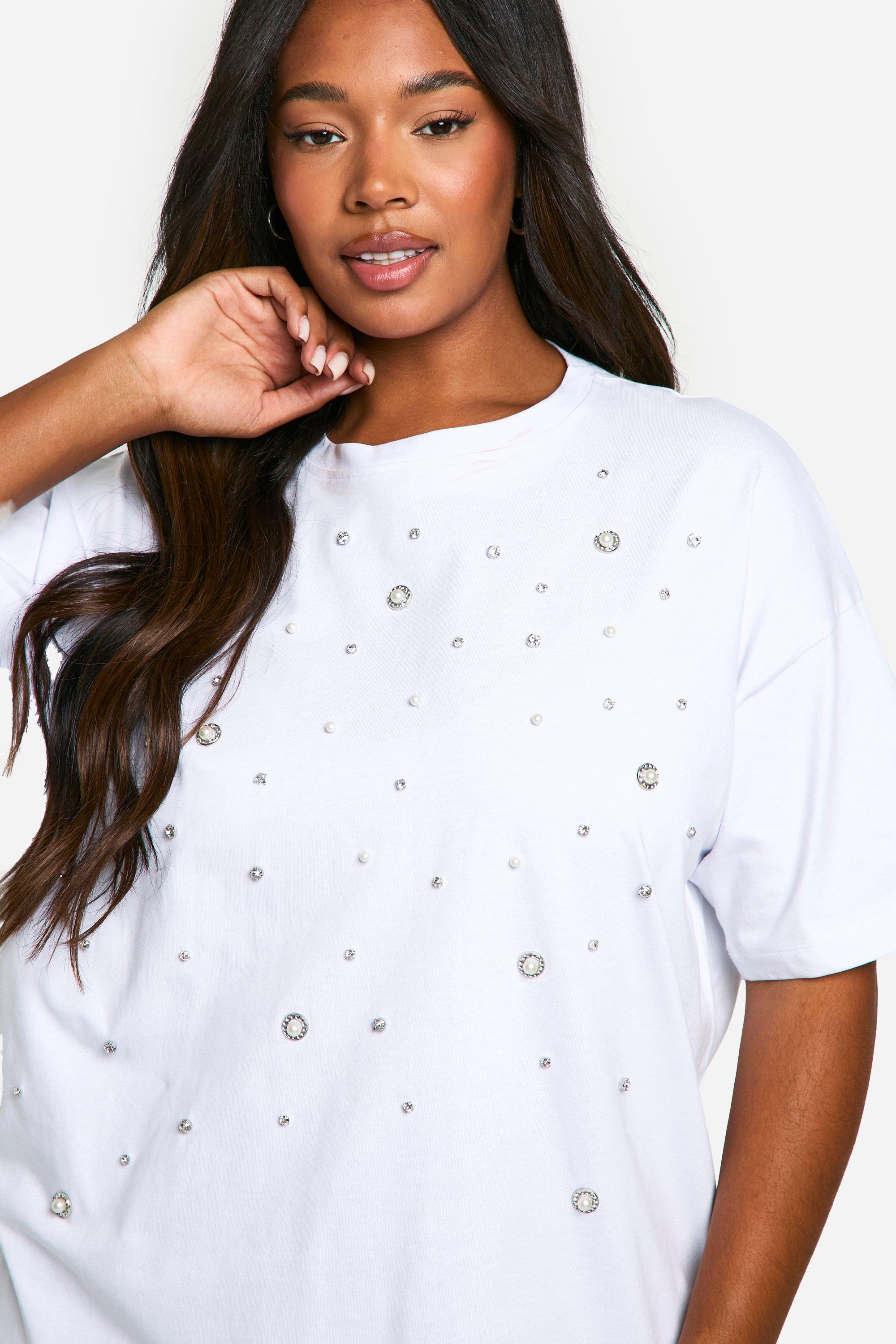 Grande taille T shirt oversize a perles et strass