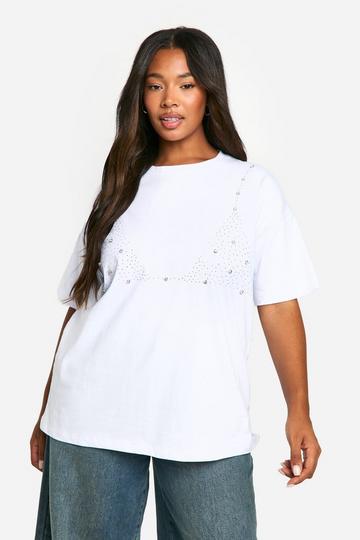 Plus Pearl And Rhinestone Oversized T-Shirt white