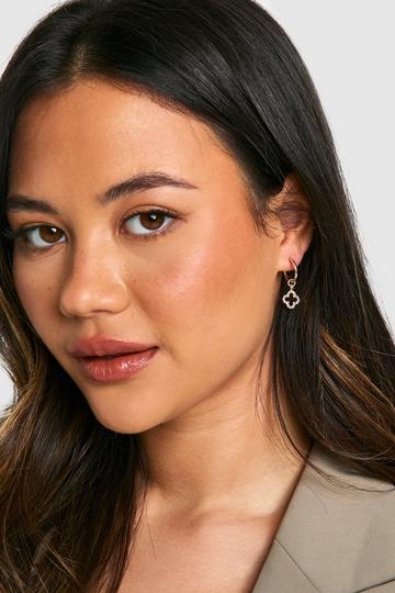 Diamante Clover Pendant Earrings gold