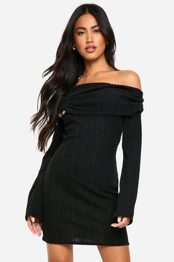 Off Shoulder Rib Mini Dress natural black