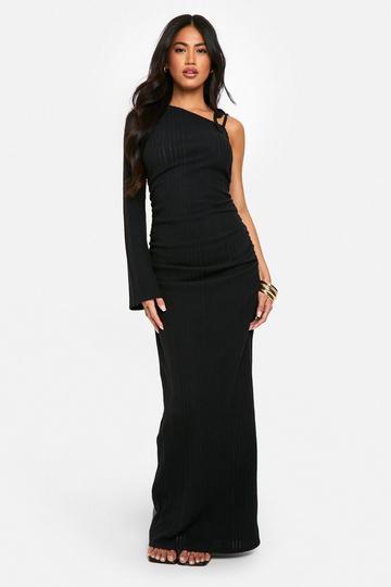 Black Tie Shoulder Detail Rib Maxi Dress