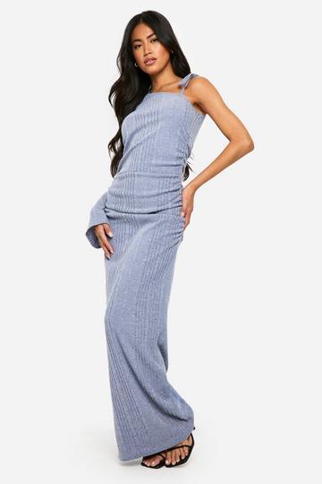 Blue Tie Shoulder Detail Rib Maxi Dress