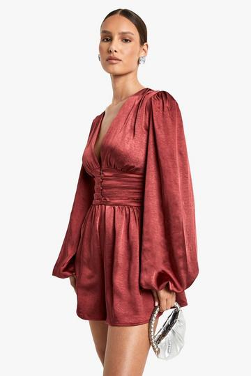 Ruched Waist Satin Playsuit berry