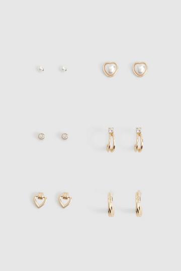 Heart Stud Earring 6 Pack gold