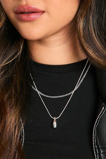 Silver Double Layered Teardrop Necklace