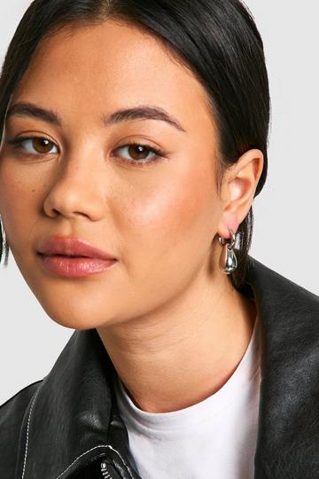 Silver Teardrop Drop Hoop Earrings