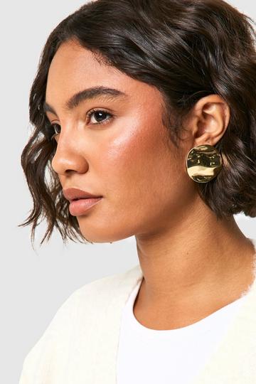 Gold Metallic Textured Disc Statement Stud Earrings