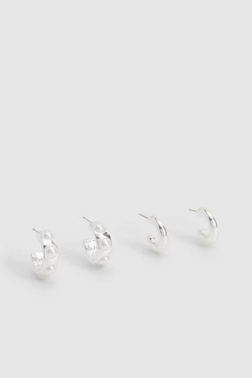 Pearl Hoop Earring 2 Pack silver